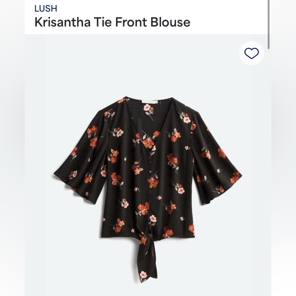 Lush Black Floral Tie Front Blouse